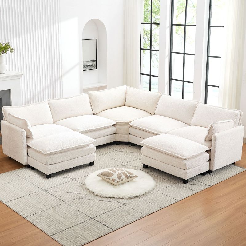 HYLEORY U-Shaped Sectional Sofa , Indoor Furniture Convertible Modular Circle Velvet Sectional Sofa Set with 2 Ottomans for Living Room