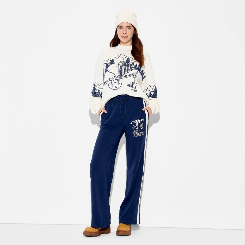 Women's Snoopy Wide Leg Graphic Pants - Navy Blue M
