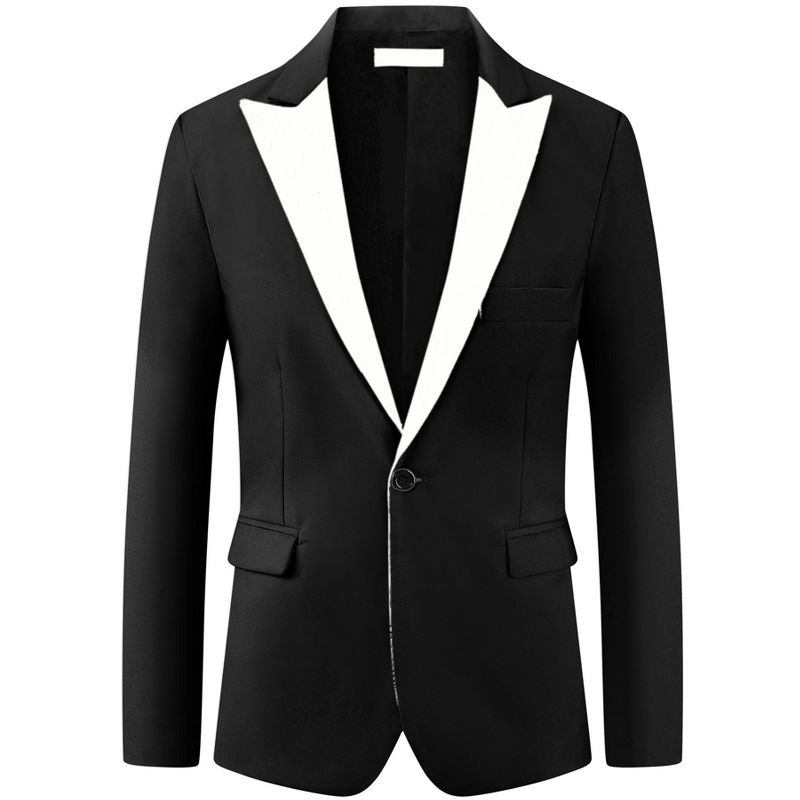 INSPIRE CHIC Men's Classic Peak Lapel Single Breasted Business Suit Jackets Black Large