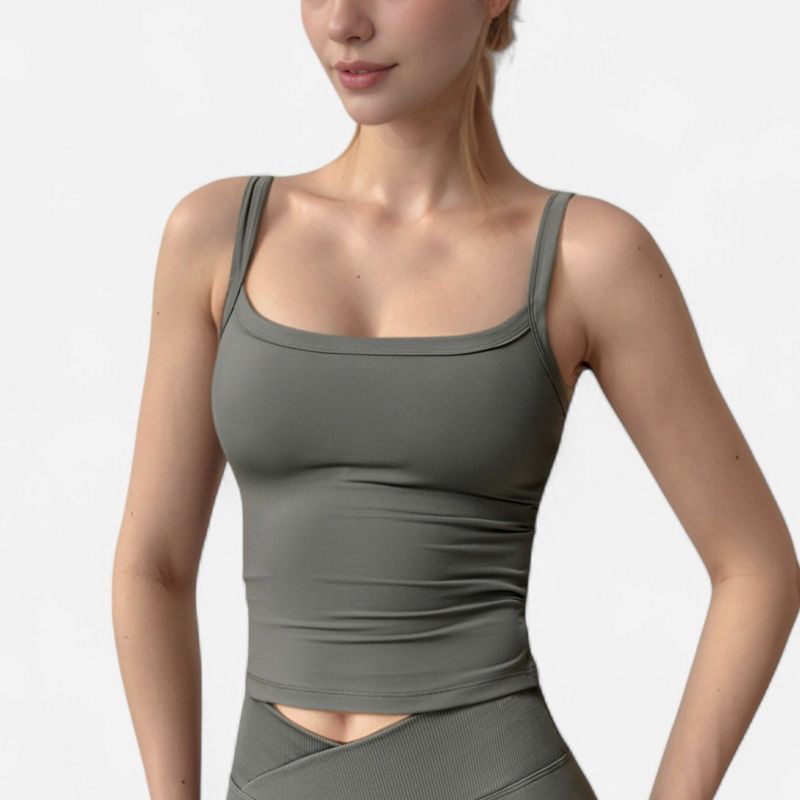 Anna-Kaci Women's Fitted Stretch Camisole Tank Top with Square Neckline and Thin Shoulder Straps - X Large, Gray