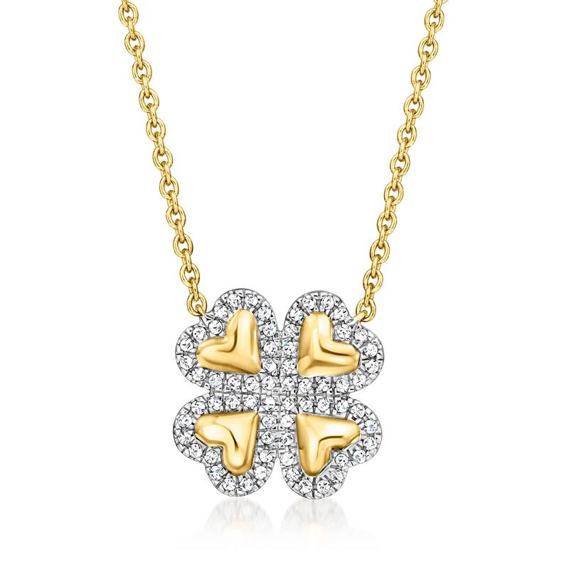 Ross-Simons 0.20 ct. t.w. Diamond Clover Necklace in 18kt Gold Over Sterling Size 16