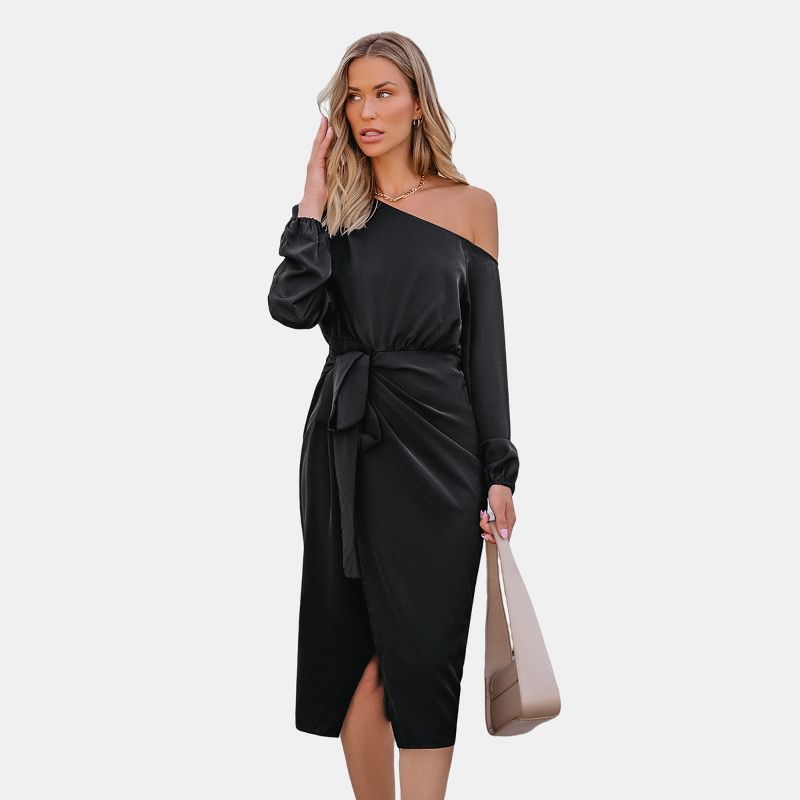 Women's Elegant Wrap Midi Dress - Cupshe-L-Black