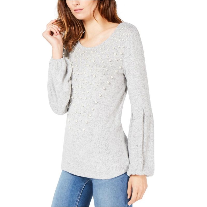 I.N.C International Concepts Womens Faux-Pearl Pullover Sweater, gray, X-Large