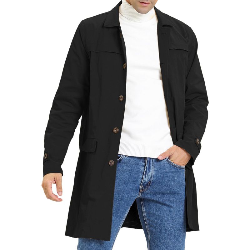 INSPIRE CHIC Men's Lightweight Solid Color Trench Coat Windbreaker Jacket Black Small
