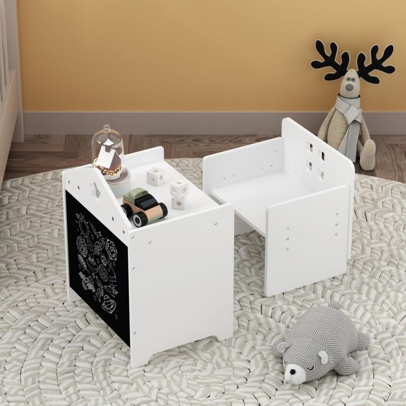 Etokfoks Kids Montessori Weaning Table and Chair Set Wooden Activity Table with Blackboard Adjustable Seat for Toddlers Ages 1 to 3