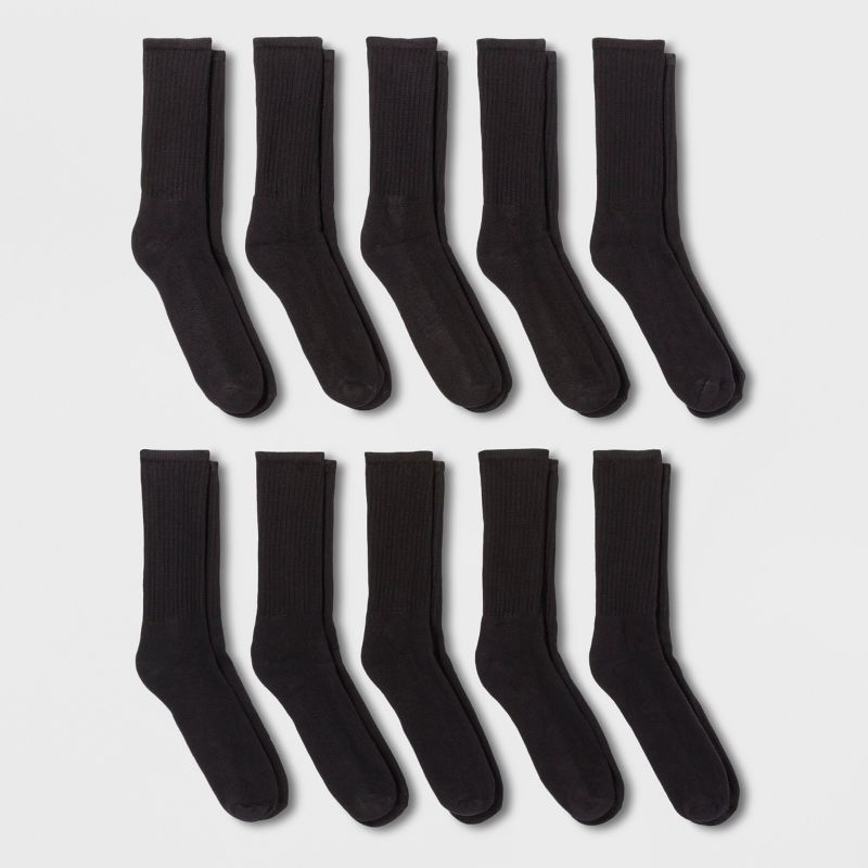 Men's Odor Resistant Crew Socks 10pk - Goodfellow & Co™ Black 6-12: Reinforced Heel & Toe