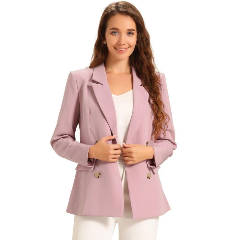 INSPIRE CHIC Women's Casual Fit Notched Lapel Double Breasted Plaid Formal Blazer Large Pink-Solid