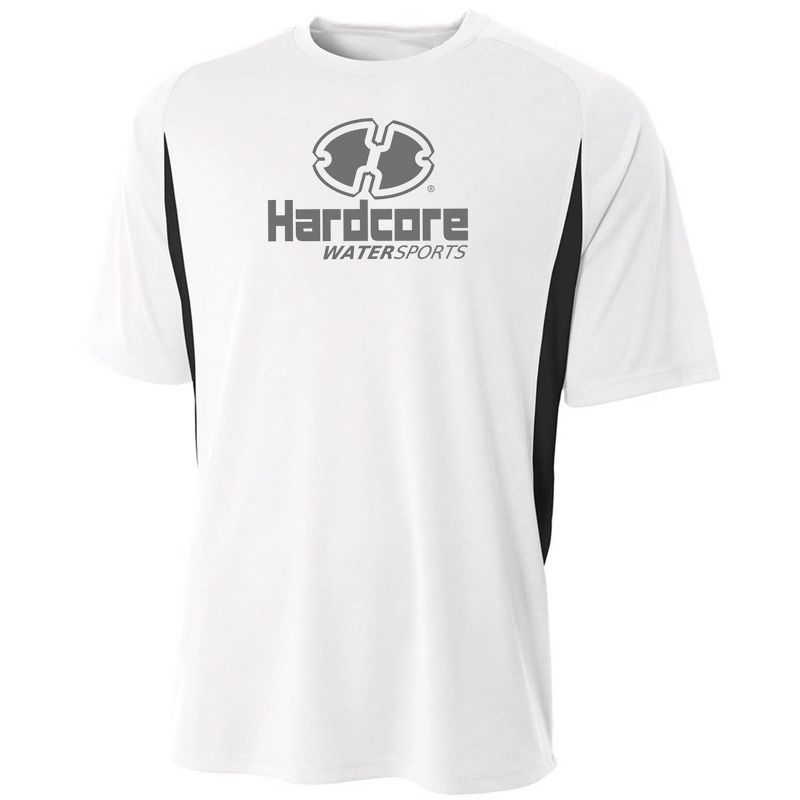 Hardcore Men's Short Sleeve Rash Guard Comfortable Performance Swim Shirt White/Black Small