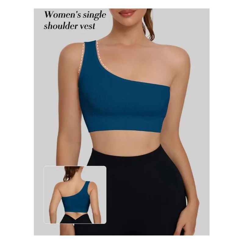 Women's Single Shoulder Strap Sports Vest Breathable and Seamless Tank Top for Yoga Running Fitness Pilates Exercise