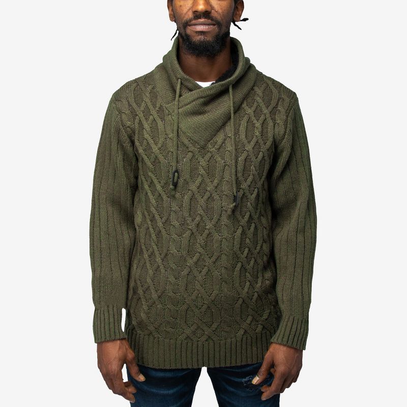 X RAY Men's Cable Knit Cowl Neck Sweater in OLIVE Size Large