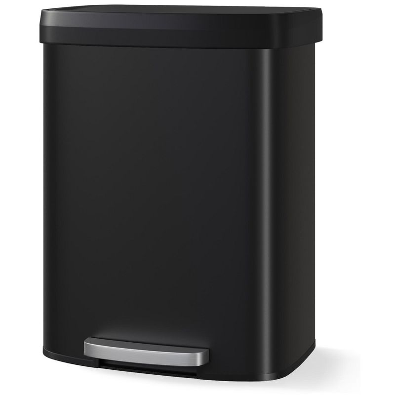 16 Gallon / 60 L Stainless Steel Waterproof Steel Garbage Can with Inner Bucket, Small Bathroom Trash Can with Lid Soft Close, Step Pedal