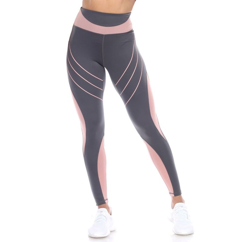 Women's High-Waist Reflective Piping Fitness Leggings Grey Small - White Mark