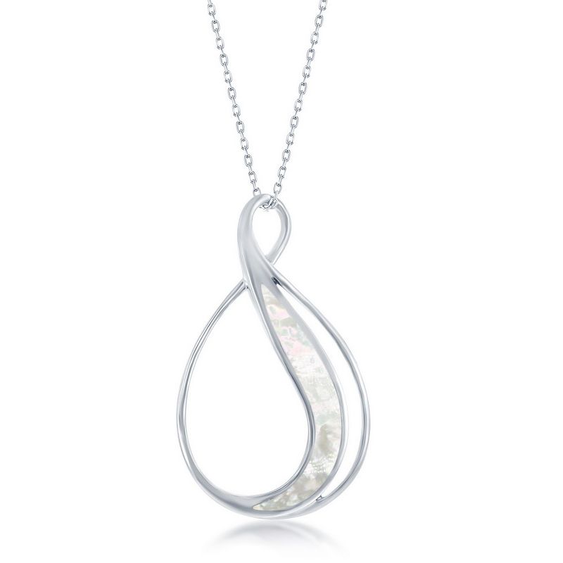 Bella Silver Sterling Silver, Whtie MOP Pearshaped 18" Pendant Necklace - White