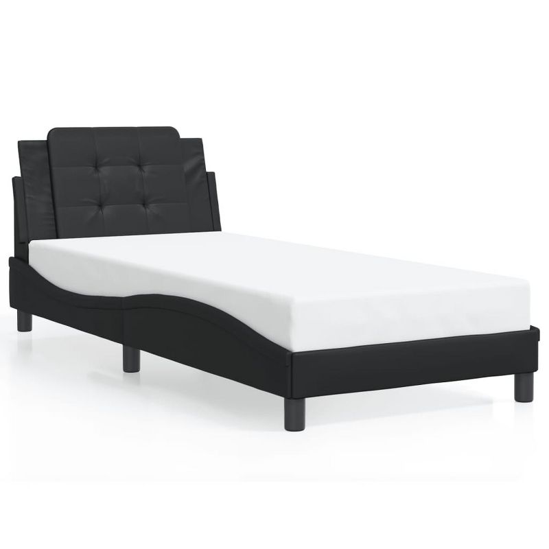 vidaXL Bed Frame with Headboard Platform Base Bedroom Furniture Faux Leather - Black Twin