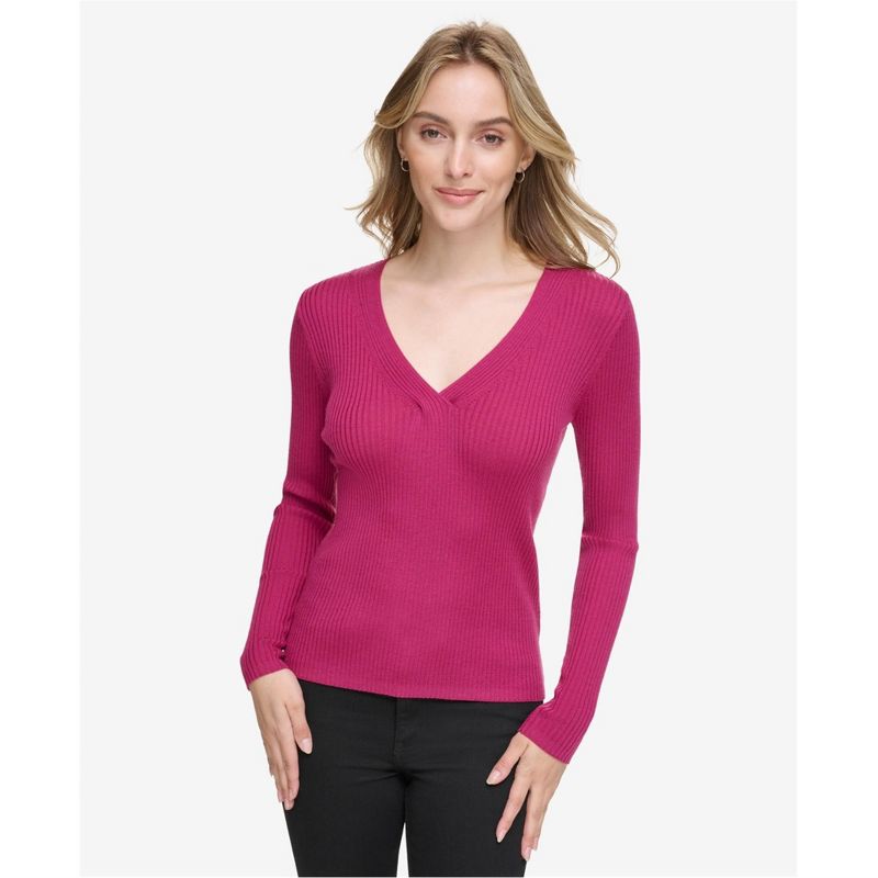 Calvin Klein Womens Mulberry Knit Sweater, purple, Medium