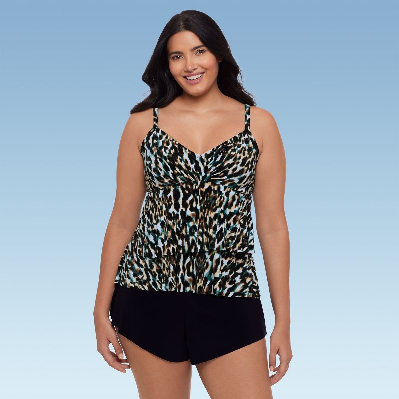 Trimshaper Women's Leona Tankini Swimsuit Top - Leopard In The Mist