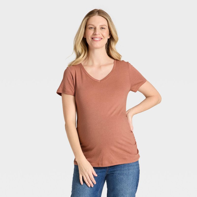 Short Sleeve V-Neck Maternity T-Shirt - Isabel Maternity by Ingrid & Isabel™ Mauve XS