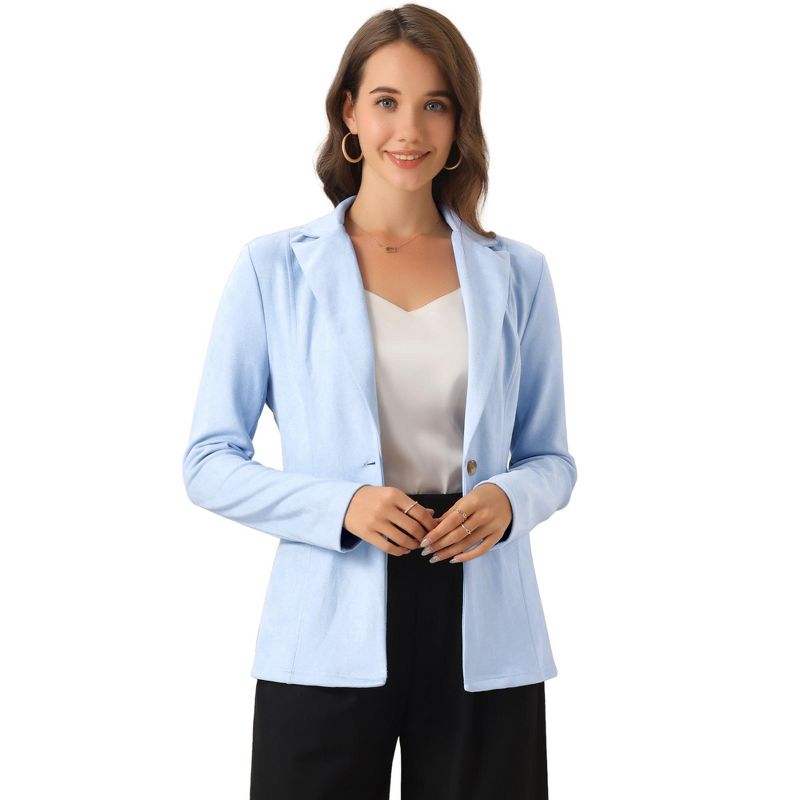 INSPIRE CHIC Women's Lapel Collar Long Sleeve Faux Suede Work Office Blazer Medium Grey Blue