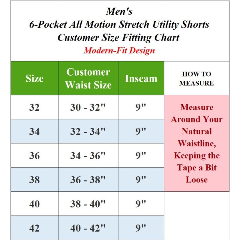 Jump Start Men’s 6-Pocket All Motion Stretch Utility Shorts-3 Pack