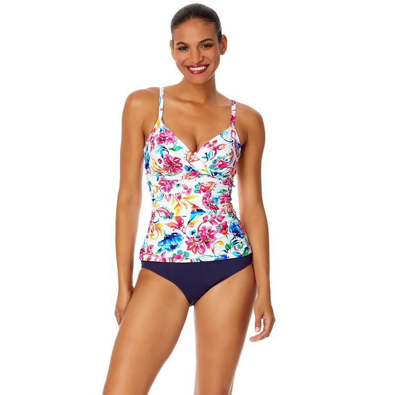 Women's Watercolor Paisley Twist Front Underwire Tankini Swim Top-Watercolor Paisley-38DD/40D
