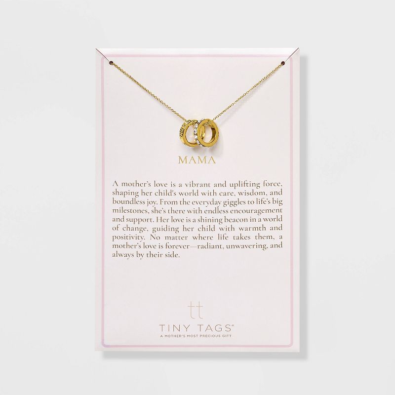 Tiny Tags 14K Gold Ion Plated Rhinestone Cubic Zirconia Mama Circle Pendant Necklace - Gold