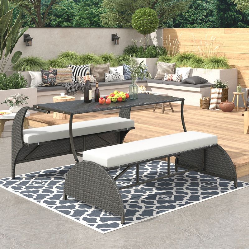 Outdoor Loveseat and Convertible to two seats and a table, Beige, 4W -ModernLuxe