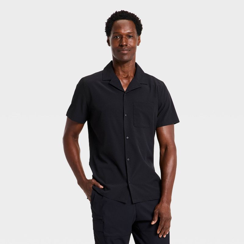 Men's Short Sleeve Button Up Camp Collar Shirt- All In Motion™ Black M