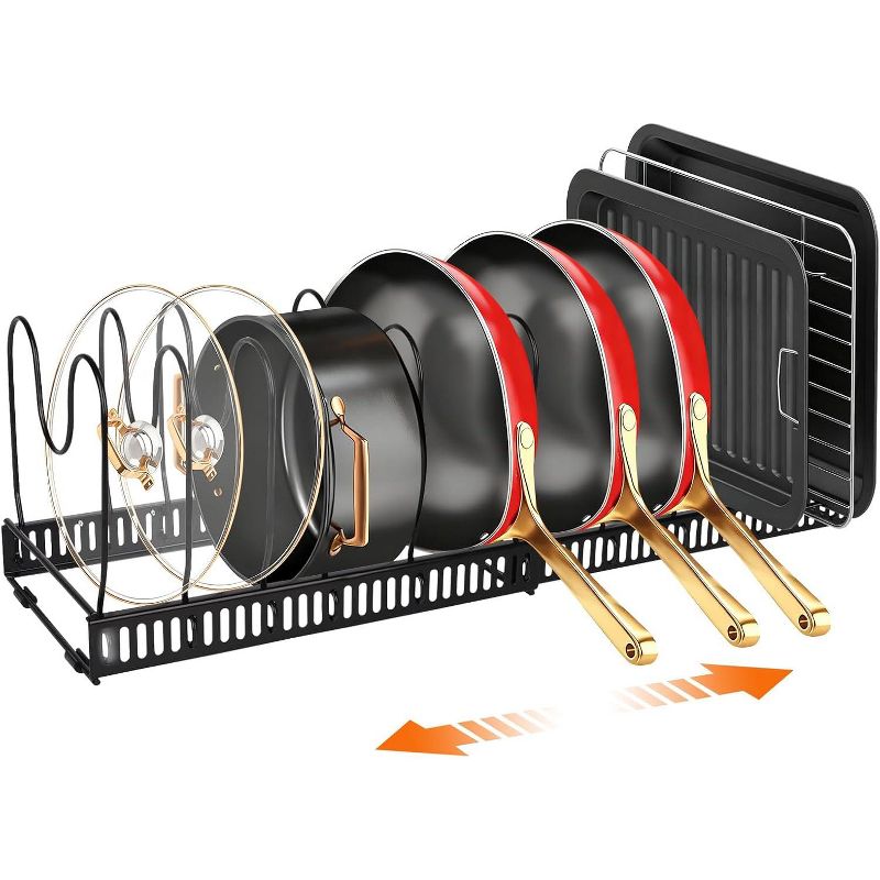 Pots and Pans Organizer for Under Cabinet Storage - Adjustable Kitchen Cabinet Organizer with 13 Dividers - Black Black 6.9*22.8*7.1