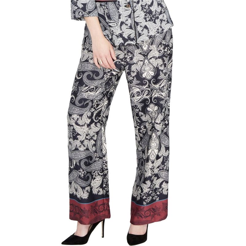Rachel Roy Womens Paisley Casual Trouser Pants, blkportcombo, X-Small