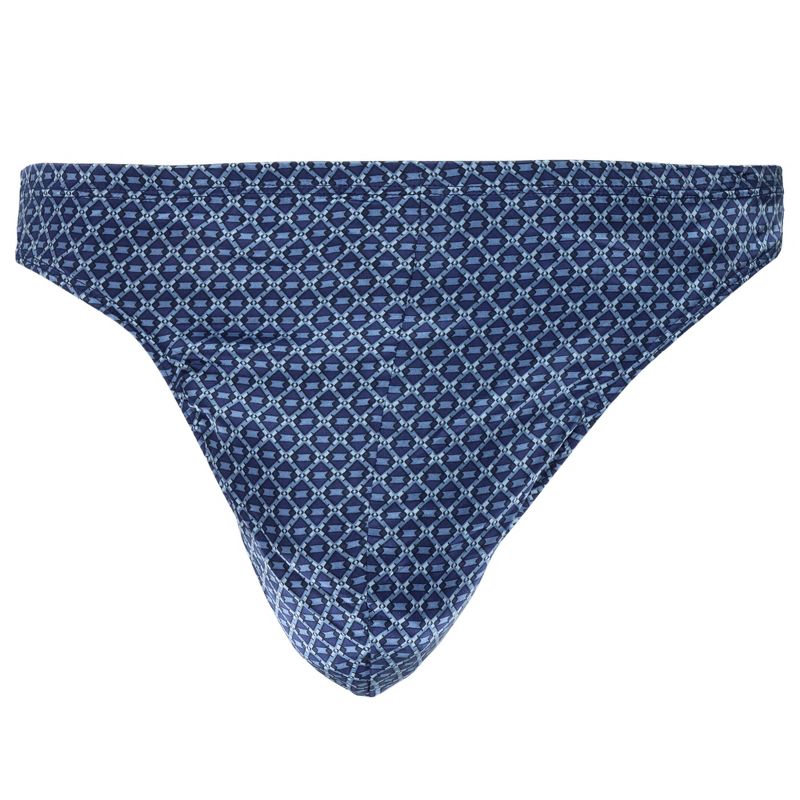 Intimo Men's Stretch Silk Thong Diamond Pattern Adult Underwear G-String (Large) Blue