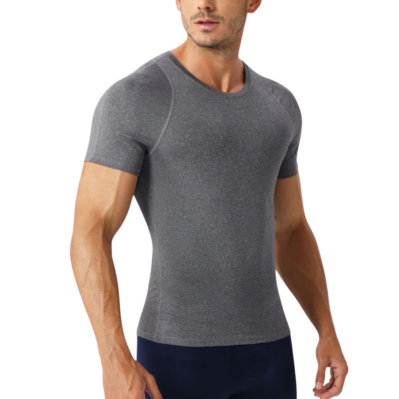 Anna-Kaci Active Men's Fitted Short Sleeve Performance T-Shirt with Stretch Fabric and Moisture-Wicking Comfort - Medium, Gray