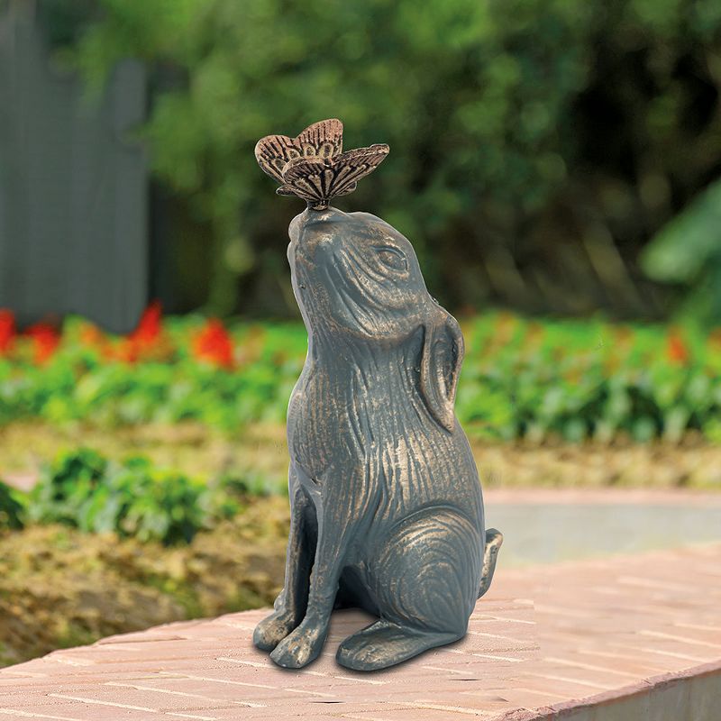 SPI Home Curiosity Bunny Metal Sculpture – Whimsical Bronze Garden Rabbit, 14" Tall Outdoor Decor Accent