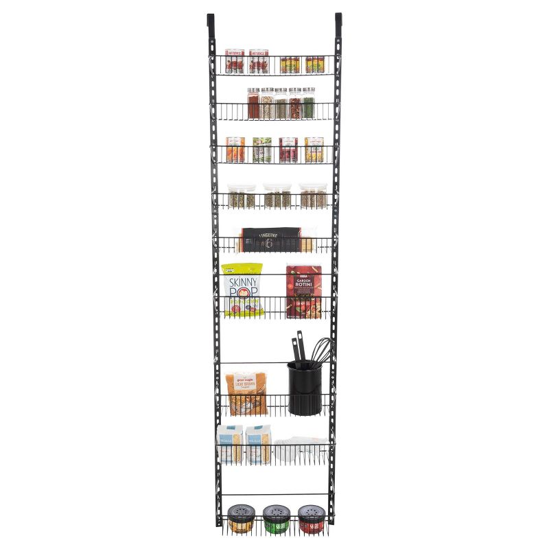Home-Complete Over The Door Black Organizer 9-Tier Hanging Wall Organizer: Metal Kitchen Storage, 74" Height, 17.7" Depth