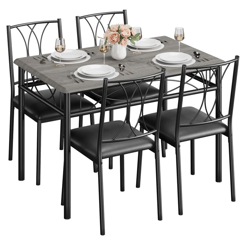 Kitchen Table and Chairs,Dining Room Table Set for 4 with Chairs, Metal & Wood Rectangular Dining Table for Small Space,Apartment-Gray
