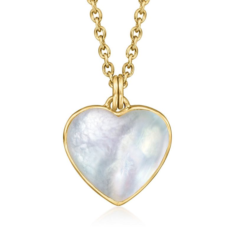 Ross-Simons Mother-Of-Pearl Heart Pendant Necklace in 18kt Gold Over Sterling Size 18