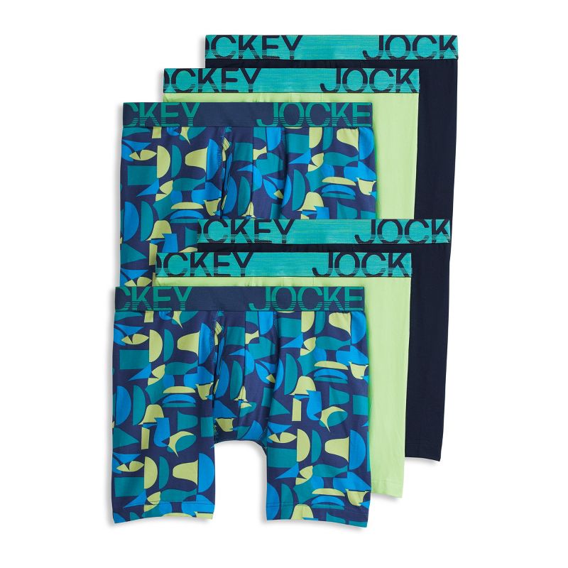 Jockey Men's ActiveStretch 7" Long Leg Boxer Brief - 6 Pack M Spearmint/Crisp Geo/True Navy