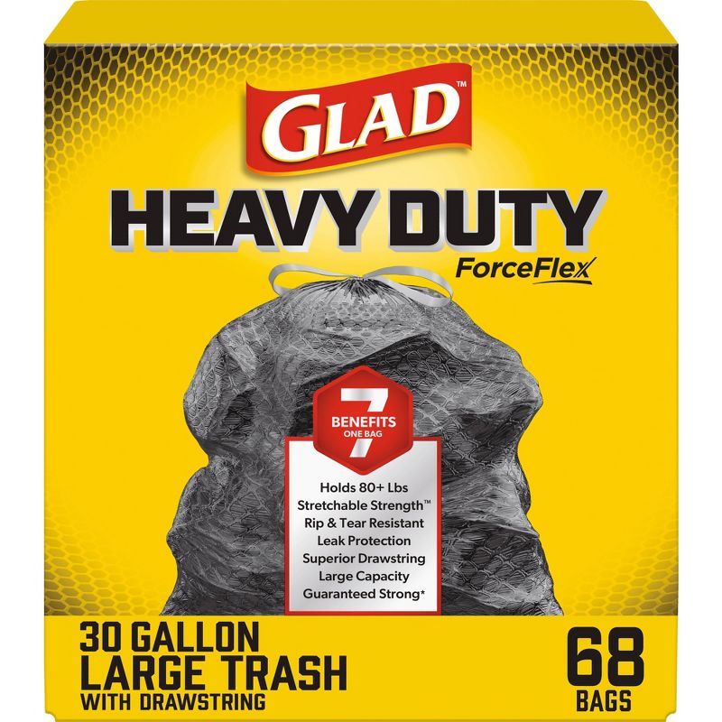 Glad ForceFlex + Large Drawstring Black Trash Bags - 30gal/68ct