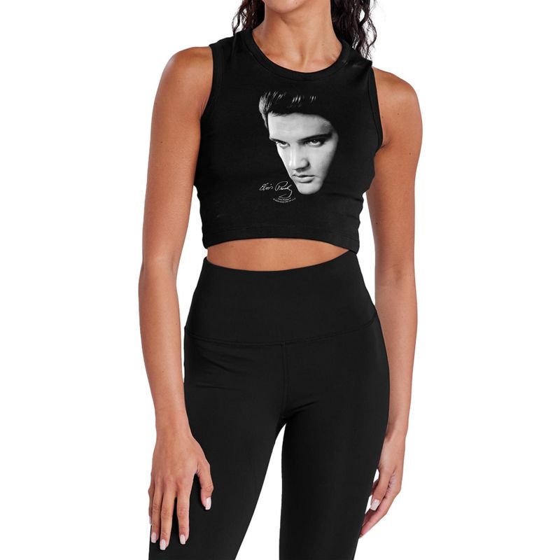 Women's Elvis Presley Face Sleeveless Crop Top Tank Black X Large