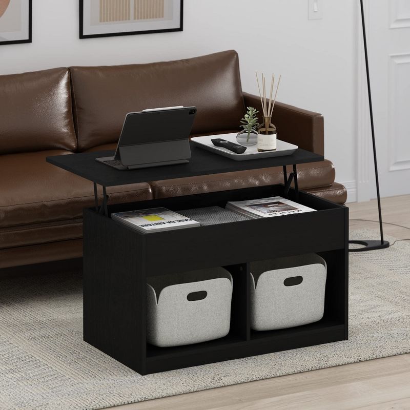 Furinno 35.5" Lift Top Coffee Table w/ 2 Cube Storage Shelves and Hidden Compartment Living Room Furniture,Americano