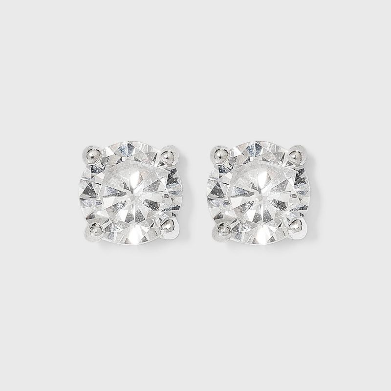Women's Sterling Silver Cubic Zirconia Stud Earrings - A New Day™ Silver/Clear: Polished Nickel-Free Basket Setting