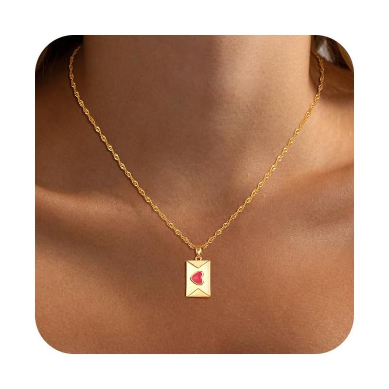 Delicate Heart Pendant Necklace, 14K Gold Plated Dainty Chain, Gift for Women