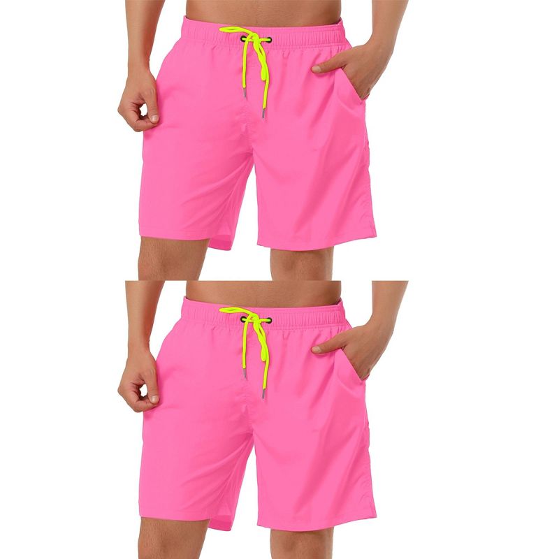 Lars Amadeus Men's Elastic Waistband Mesh Lining Surfing Swimwear Board Shorts 2 Packs Pink 32