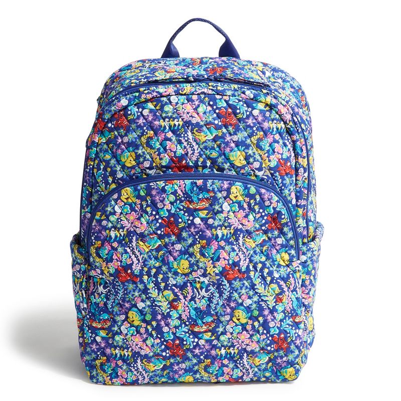Vera Bradley Women's Outlet Disney Cotton Essential Large Backpack Ariel Floral Deep Ultramarine