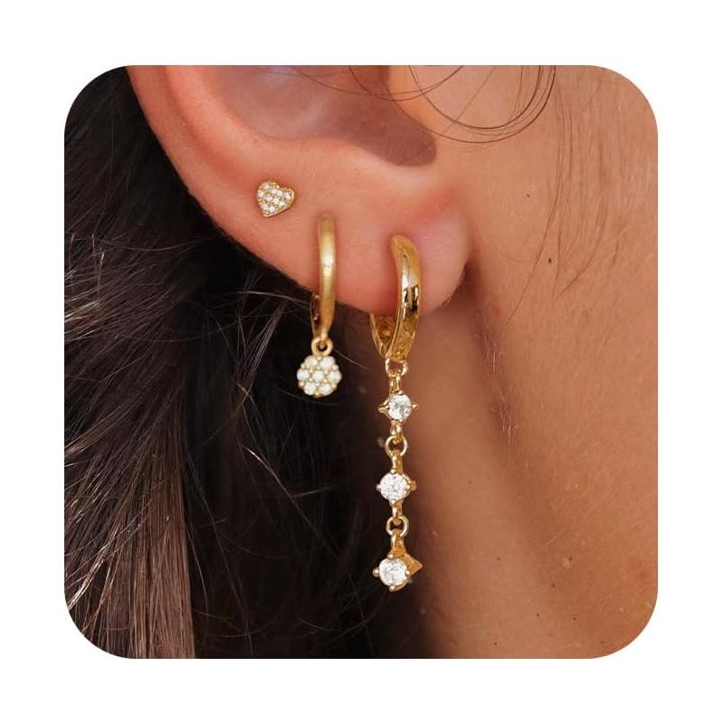 Gold Dangle Earrings for Women,Christmas Gifts Jewelry Dainty Earring 14K Gold Plated Drop Earrings heart set 2.3*0.5