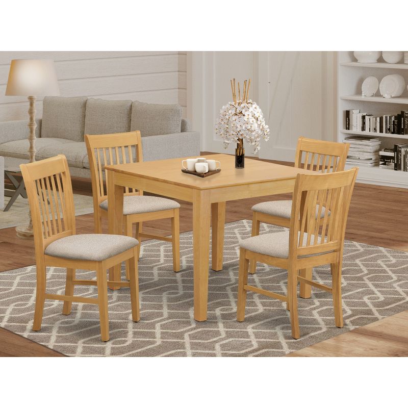 HomeStock Belmont Small Kitchen Table Set -Square Table And Kitchen Dining Chairs, Oak