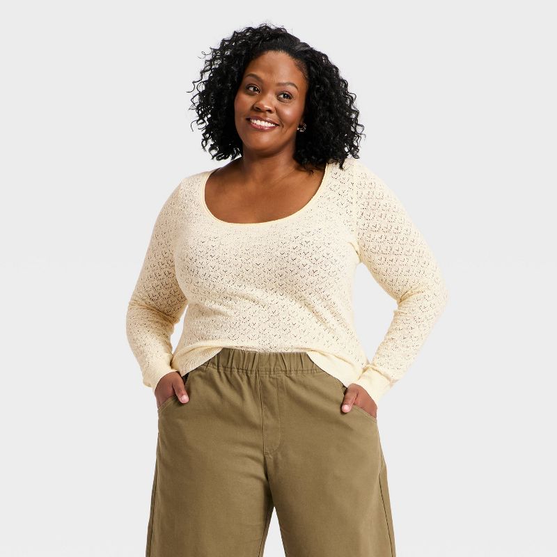Women's Scoop Neck Pullover Sweater - Universal Thread™ Cream 3X
