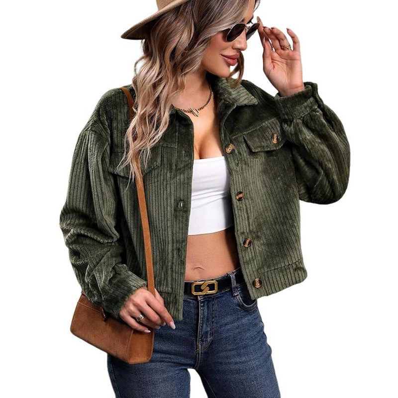 Clearlove Women Casual Corduroy Jacket Button Down Coat Army Green Large