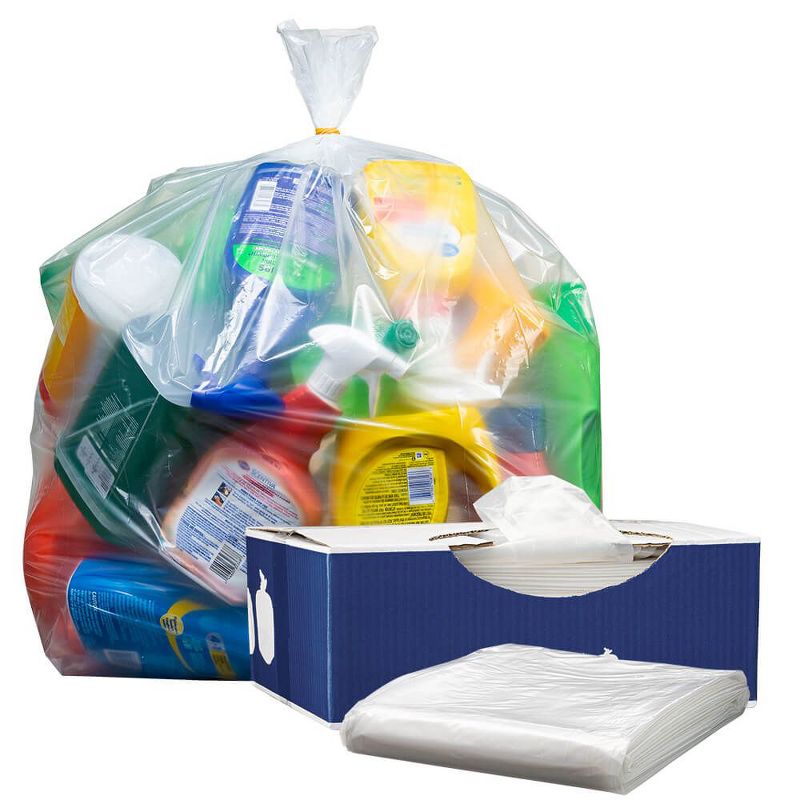 Plasticplace 95-96 Gallon, 2 Mil, Clear Heavy Duty Trash Bags, 61'' X 68'' (25 Count)