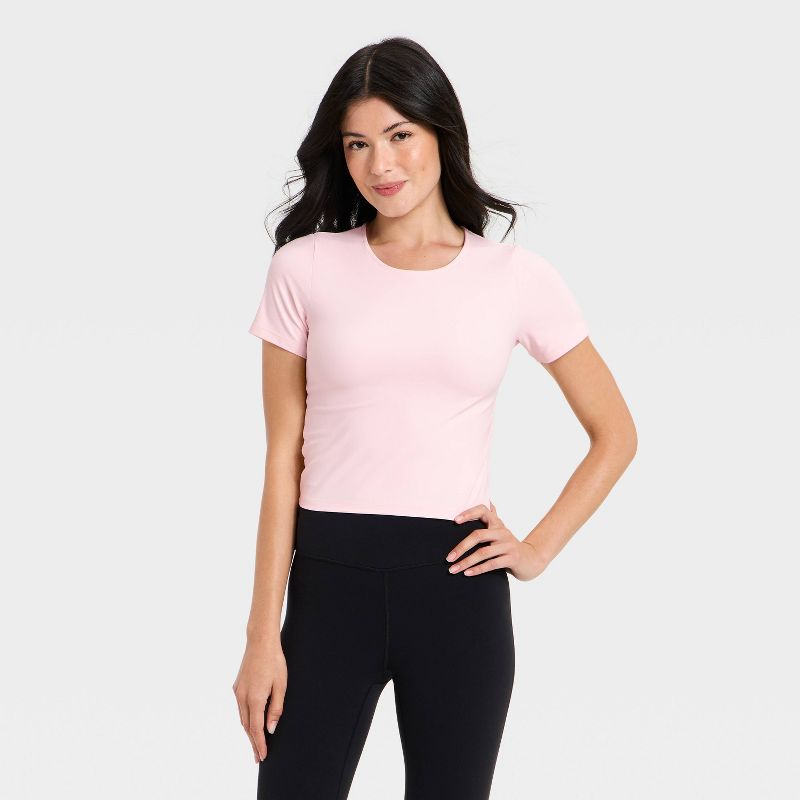 Women's Everyday Soft Cropped Short Sleeve T-Shirt - All In Motion™ Pink XXL