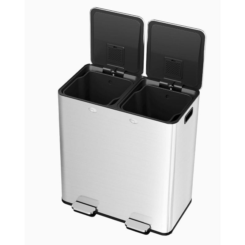 Kitchen Trash Can with Separate Lids Rectangular Dual Compartment Recycling Kitchen Step Trash Can Pedal Trash Bin,Stainless Steel Garbage Can